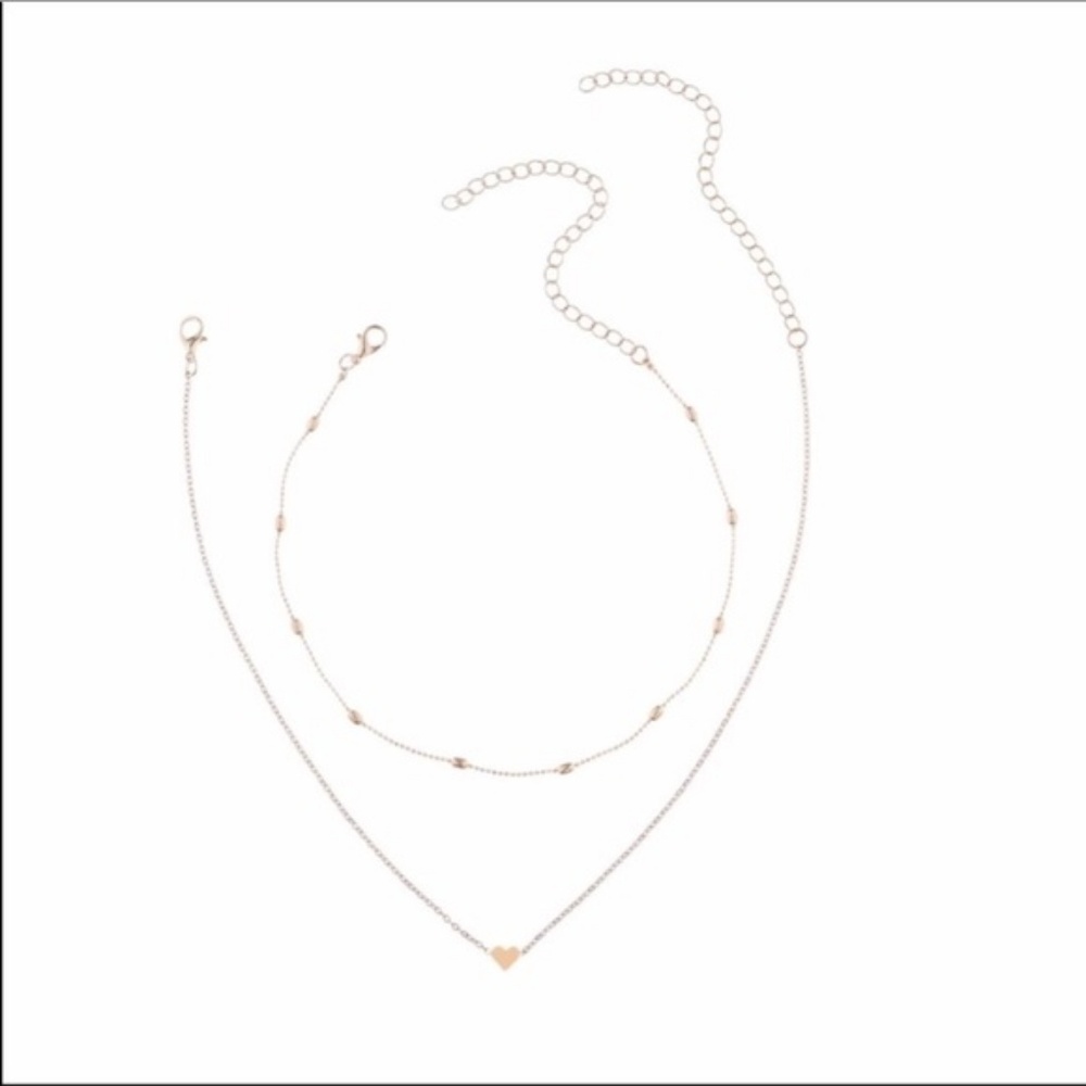 Silver Heart Boho Multi Layered Choker Chain Necklace Set - Picture 3 of 4